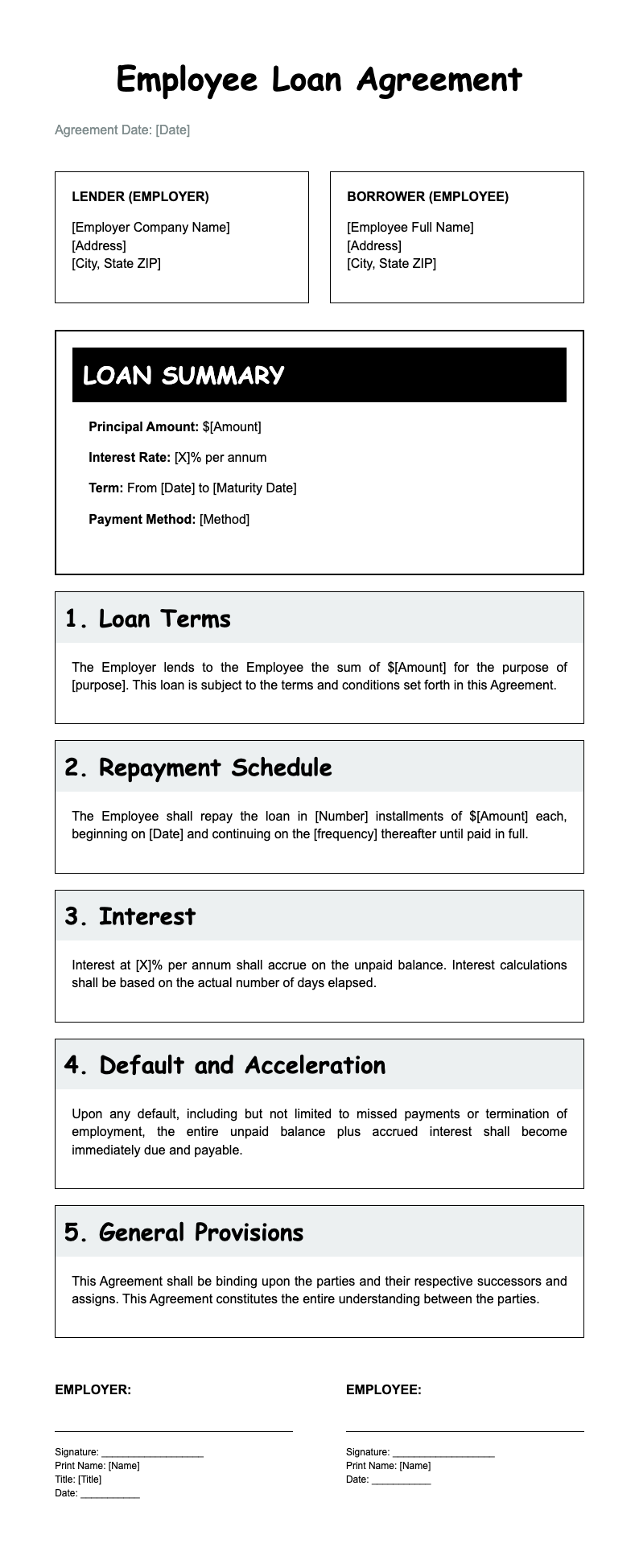 Balanced Light Employee Loan Agreement